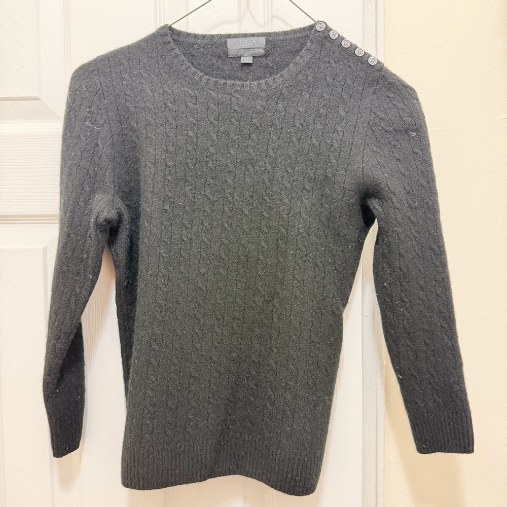 J.Crew Italian 100% Cashmere Cable Knit Soft Cozy Black Sweater Women XS